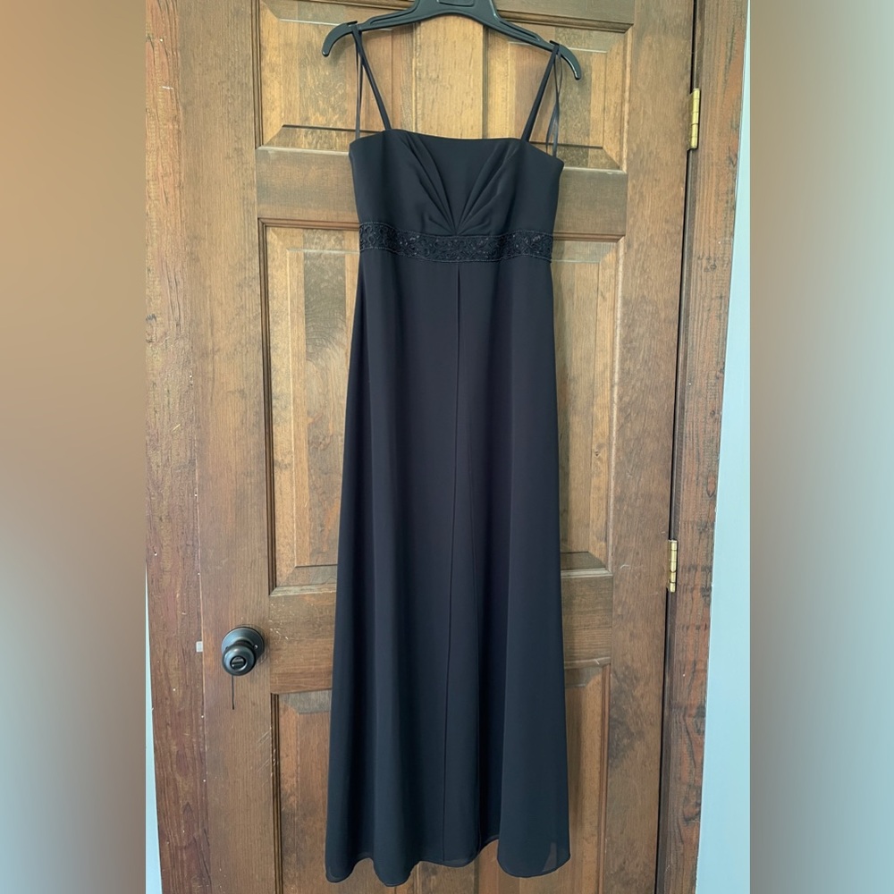 Michelangelo Black Long Spaghetti Strap Dress Beaded Top Size 4